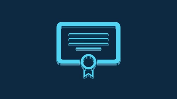 Blue Certificate Template Icon Isolated Blue Background Achievement Award Degree — Wideo stockowe