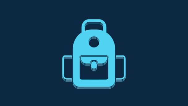 Blue School Backpack Icon Isolated Blue Background Video Motion Graphic — Stock Video