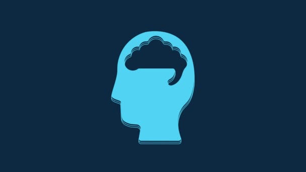 Blue Human Brain Icon Isolated Blue Background Video Motion Graphic — Video Stock