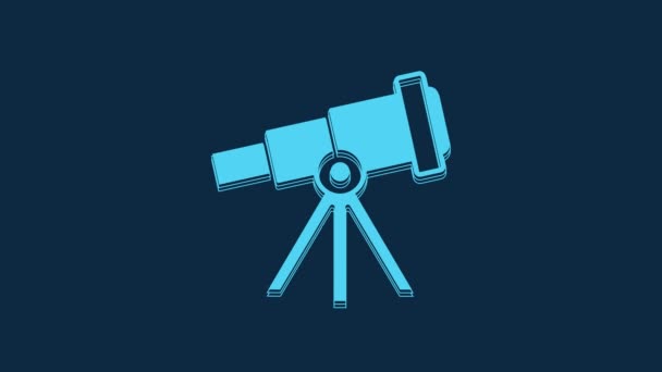 Blue Telescope Icon Isolated Blue Background Scientific Tool Education Astronomy — стоковое видео
