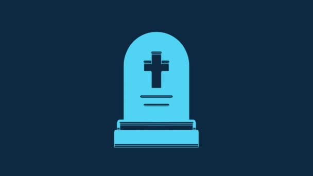 ブルーの背景に独立した墓石のアイコンとブルーの墓 4Kビデオモーショングラフィックアニメーション — ストック動画