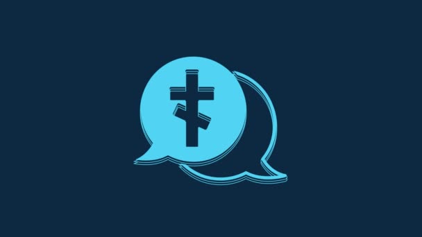 Blue Grave Cross Icon Isolated Blue Background Video Motion Graphic — Video Stock