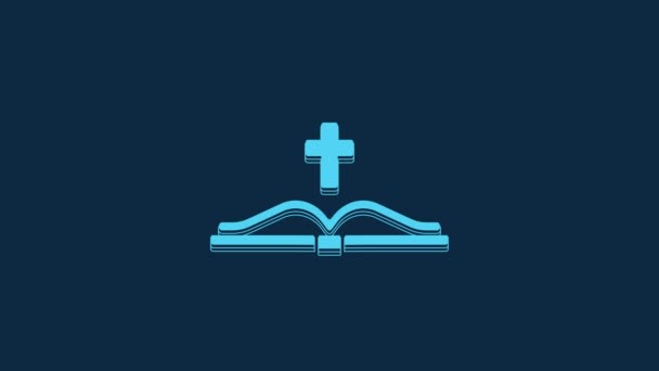 Blue Holy Bible Book Icon Isolated Blue Background Video Motion — Vídeo de stock
