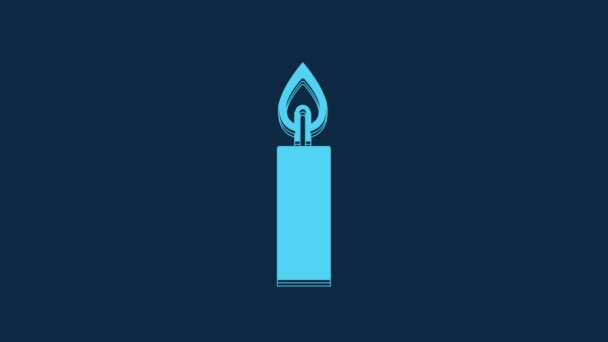 Blue Burning Candle Icon Isolated Blue Background Cylindrical Candle Stick — Αρχείο Βίντεο