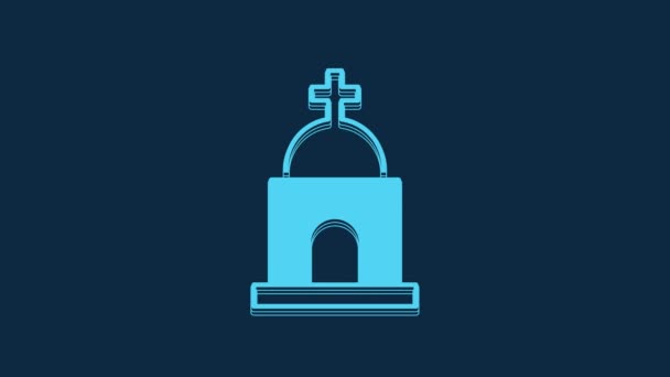 Blue Old Crypt Icon Isolated Blue Background Cemetery Symbol Ossuary — Vídeo de Stock