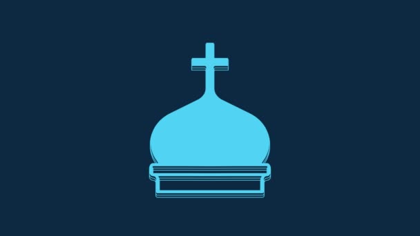蓝色基督教教堂塔图标孤立在蓝色背景 教会的宗教 4K视频运动图形动画 — 图库视频影像