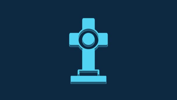 Blue Grave Cross Icon Isolated Blue Background Video Motion Graphic — Wideo stockowe