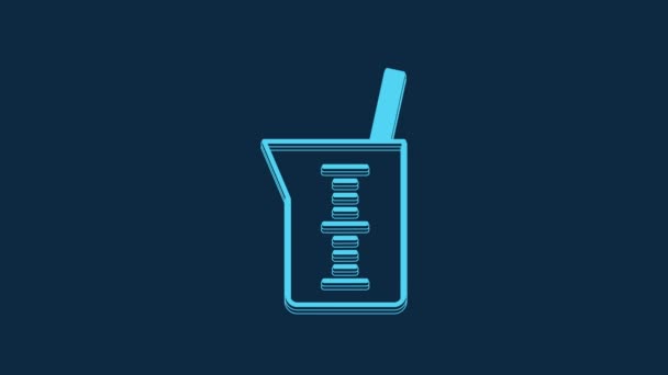 蓝色实验室玻璃器皿或烧杯图标隔离在蓝色背景 4K视频运动图形动画 — 图库视频影像