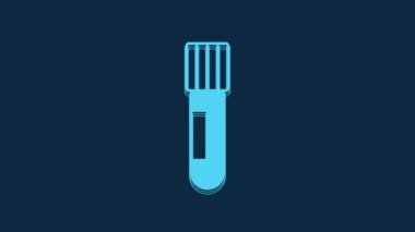 Blue Test tube and flask chemical laboratory test icon isolated on blue background. Laboratory glassware sign. 4K Video motion graphic animation.