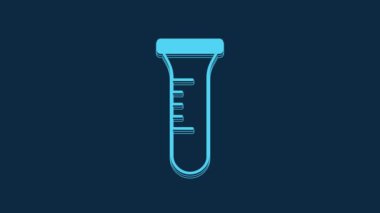 Blue Test tube and flask chemical laboratory test icon isolated on blue background. Laboratory glassware sign. 4K Video motion graphic animation.
