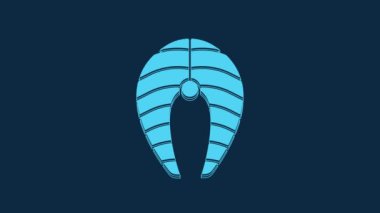 Blue Fish steak icon isolated on blue background. 4K Video motion graphic animation.