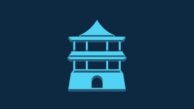 Mavi Çin ev ikonu mavi arka planda izole edilmiş. 4K Video hareketli grafik canlandırması.