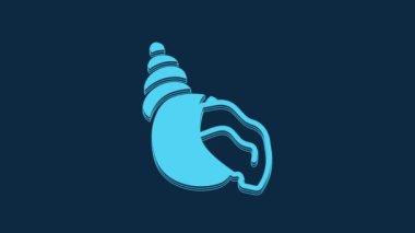 Blue Scallop sea shell icon isolated on blue background. Seashell sign. 4K Video motion graphic animation.