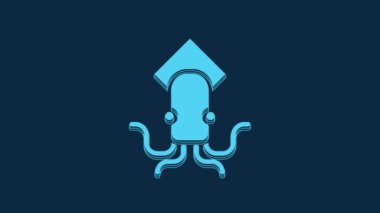 Blue Octopus icon isolated on blue background. 4K Video motion graphic animation.