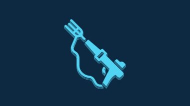 Blue Fishing harpoon icon isolated on blue background. Fishery manufacturers for catching fish under water. Diving underwater equipment. 4K Video motion graphic animation.