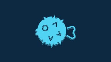 Mavi balık kirpi simgesi mavi arkaplanda izole edilmiş. 4K Video hareketli grafik canlandırması.