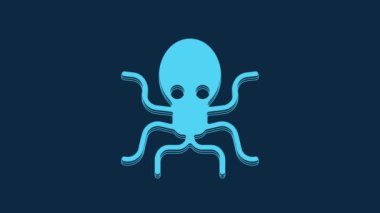 Blue Octopus icon isolated on blue background. 4K Video motion graphic animation.