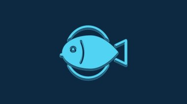 Blue Fish icon isolated on blue background. 4K Video motion graphic animation.