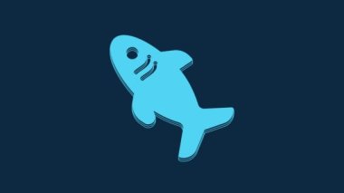 Mavi Köpekbalığı simgesi mavi arkaplanda izole edildi. 4K Video hareketli grafik canlandırması.