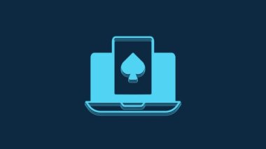 Blue Online poker table game icon isolated on blue background. Online casino. 4K Video motion graphic animation.