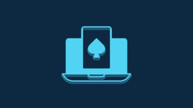 Blue Online poker table game icon isolated on blue background. Online casino. 4K Video motion graphic animation.