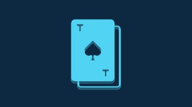 Blue Playing card with spades symbol icon isolated on blue background. Casino gambling. 4K Video motion graphic animation.