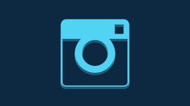 Blue Photo camera icon isolated on blue background. Foto camera. Digital photography. 4K Video motion graphic animation.