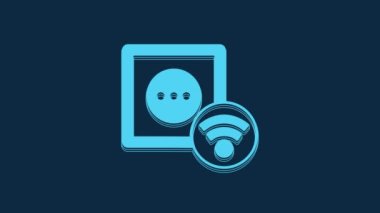 Blue Smart elektrik çıkış sistemi simgesi mavi arkaplanda izole edildi. Elektrik prizi. İnternet kavramının kablosuz bağlantısı. 4K Video hareketli grafik canlandırması.