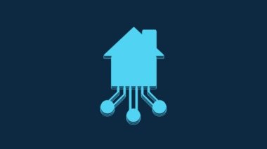 Blue Smart home icon isolated on blue background. Remote control. 4K Video motion graphic animation.