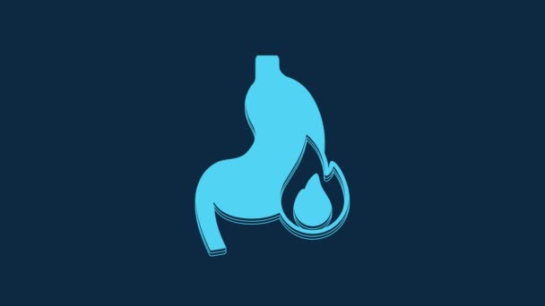 Icono Acidez Estomacal Azul Aislado Sobre Fondo Azul Quemadura Estómago — Vídeo de stock