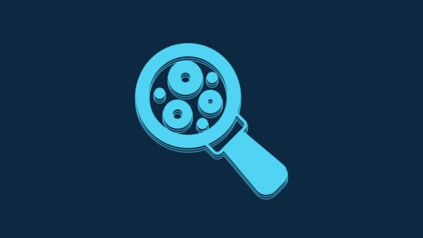 Blue Microorganisms Magnifier Icon Isolated Blue Background Bacteria Germs Cell — Αρχείο Βίντεο