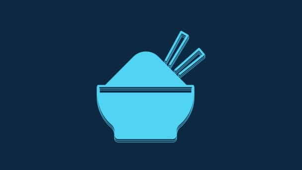 Blue Rice Bowl Chopstick Icon Isolated Blue Background Traditional Asian — Video