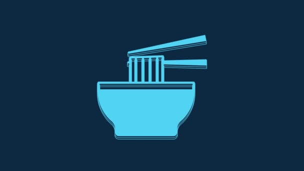 Blue Asian Noodles Bowl Chopsticks Icon Isolated Blue Background Street — Stok video
