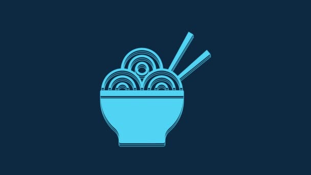 Blue Asian Noodles Bowl Chopsticks Icon Isolated Blue Background Street — Stockvideo