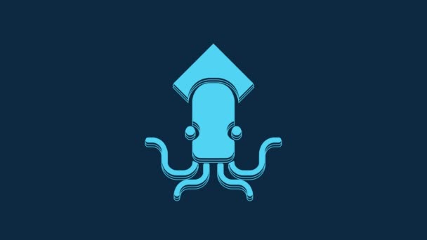 蓝色章鱼图标孤立在蓝色背景 4K视频运动图形动画 — 图库视频影像