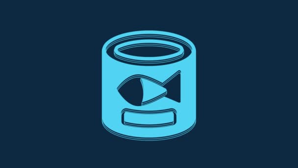 Blue Canned Fish Icon Isolated Blue Background Video Motion Graphic — Vídeo de stock