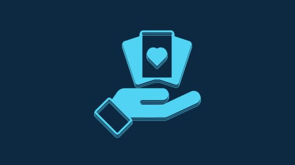 Blue Hand Holding Playing Cards Icon Isolated Blue Background Casino — Vídeo de Stock