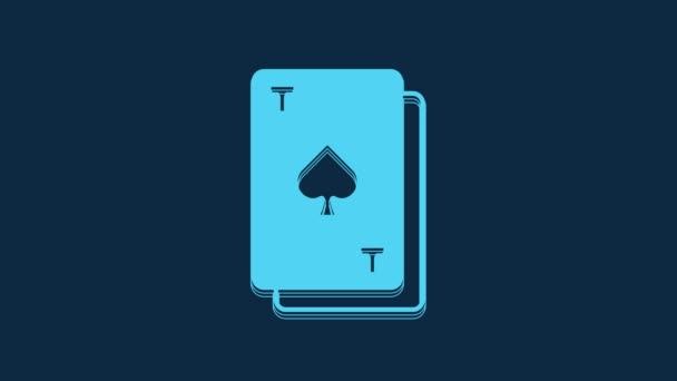 Blue Playing Card Spades Symbol Icon Isolated Blue Background Casino — Αρχείο Βίντεο