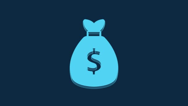 Blue Money Bag Icon Isolated Blue Background Dollar Usd Symbol — Video Stock