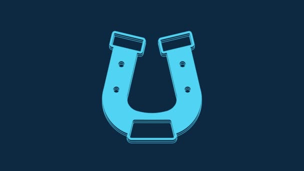 Blue Horseshoe Icon Isolated Blue Background Video Motion Graphic Animation — Vídeos de Stock