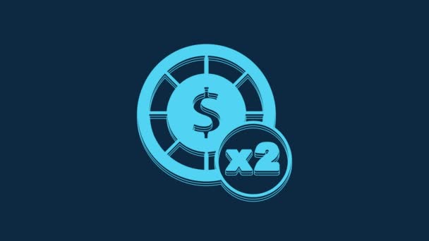 青の背景に隔離された青のカジノのチップアイコン カジノのギャンブル 4Kビデオモーショングラフィックアニメーション — ストック動画