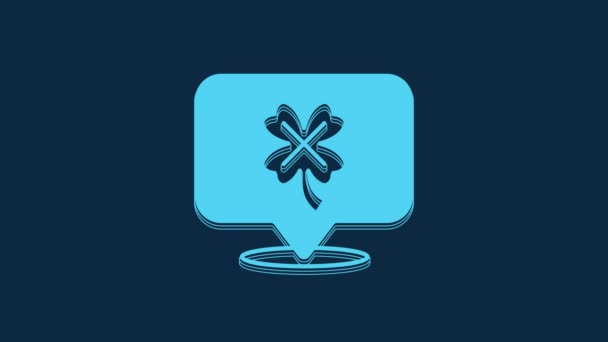 蓝色卡西诺老虎机与三叶草符号图标隔离在蓝色背景 赌博游戏 4K视频运动图形动画 — 图库视频影像