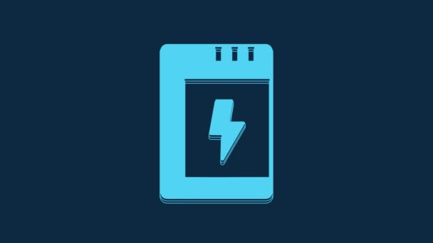 Batería Azul Para Icono Cámara Aislada Sobre Fondo Azul Rayo — Vídeos de Stock