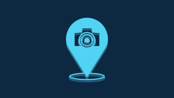 蓝光相机图标隔离在蓝色背景上 脚踏相机 数字摄影 4K视频运动图形动画 — 图库视频影像