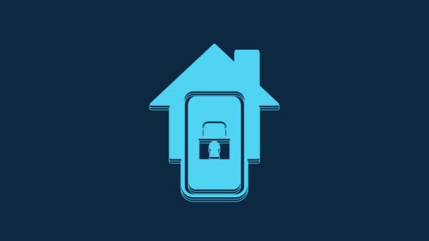 Blue Mobile Phone Smart Home Icon Isolated Blue Background Remote — стоковое видео