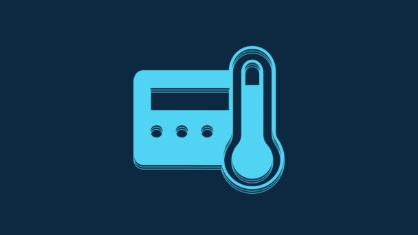 Синий Значок Термостата Выделен Синем Фоне Контроль Температуры Видеографическая Анимация — стоковое видео