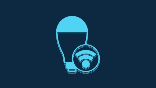 Blue Smart Lamp Systeem Pictogram Geïsoleerd Blauwe Achtergrond Energie Ideeënsymbool — Stockvideo