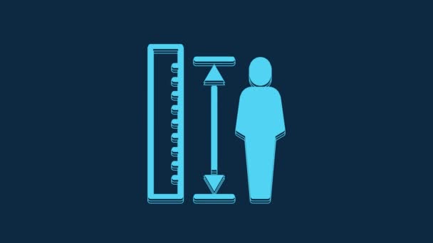 Ícone Corpo Altura Medição Azul Isolado Fundo Azul Animação Gráfica — Vídeo de Stock