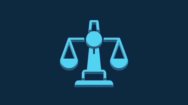Blue Scales Justice Icon Isolated Blue Background Court Law Symbol — Vídeos de Stock
