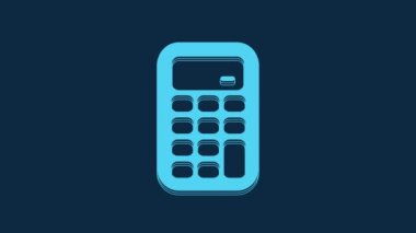 Blue Calculator icon isolated on blue background. Accounting symbol. Business calculations mathematics education and finance. 4K Video motion graphic animation.